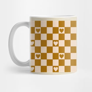 Checkerboard Brown Hearts Half Retro Mug